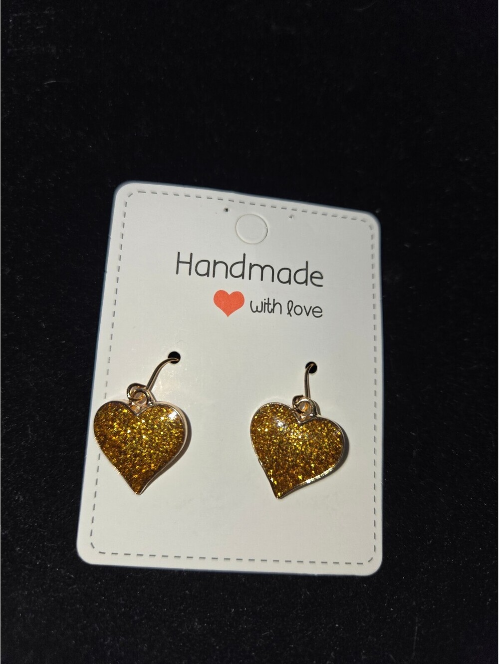 Earrings / Handmade Gold Glitter Heart Drop Dangle Earrings / New